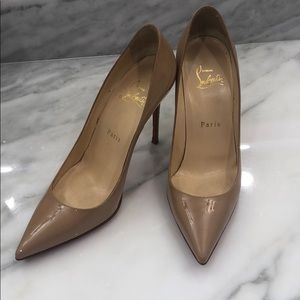 Christian Louboutin patent leather nude pumps
